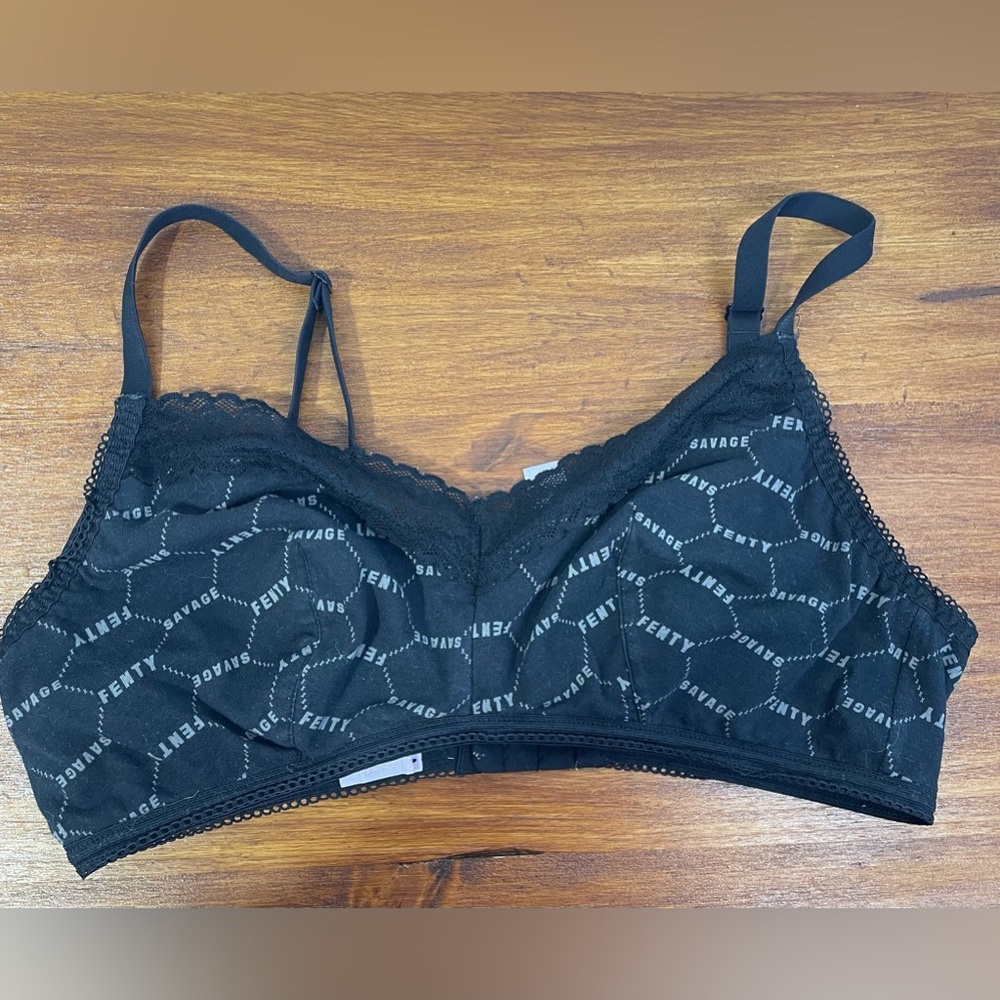Savage X Fenty Lace-Trim Black Cotton Essentials Bralette 1X Women’s GUC - Picture 11 of 15